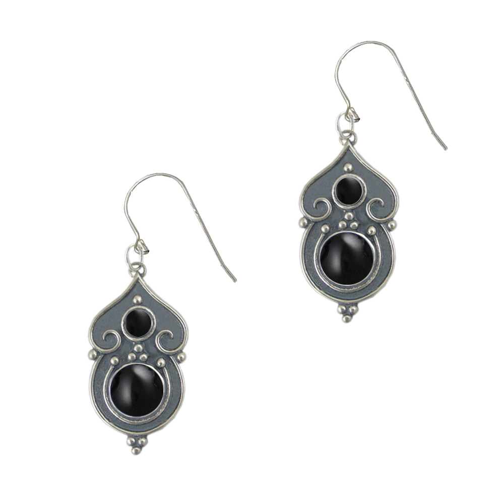 Sterling Silver Gothic Inspired Drop Dangle Earrings With Black Onyx